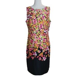 NWT Chetta B Women's Size 12 Floral Sheath Dress Multicolor Cotton Blend